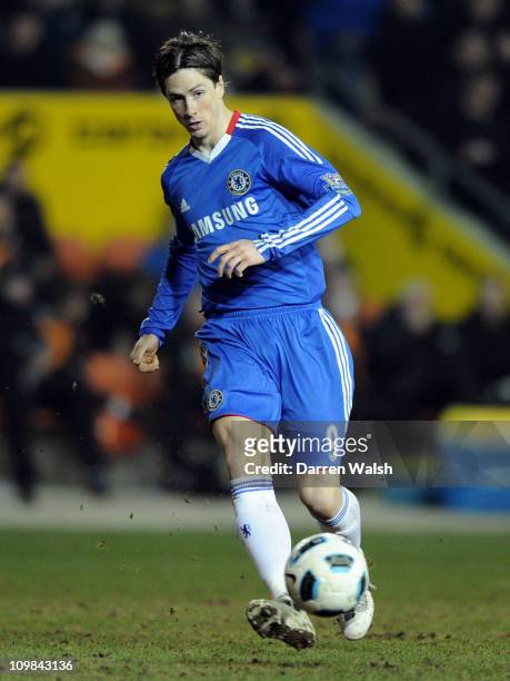 Fernando Torres of Chelsea in action during the Barclays Premier League match between Blackpool and Chelsea at Bloomfield Road on March 7, 2011 in...