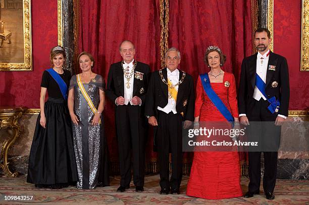 Princess Letizia of Spain, Chile First Lady Cecilia Morel de Pinera, King Juan Carlos of Spain, Chile President Sebastian Pinera, Queen Sofia of...