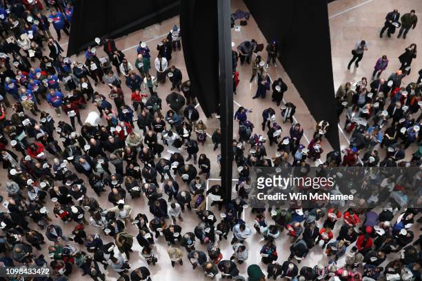Furloughed federal workers and those aligned with them protest the partial government shutdown in the Hart Senate Office Building January 23, 2019 in...