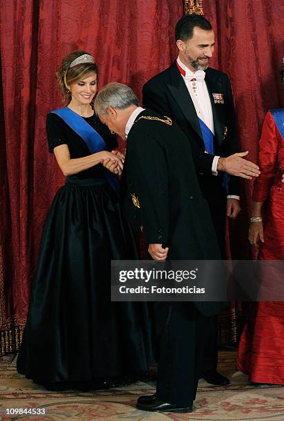 Princess Letizia of Spain, President Sebastian Pinera and Prince Felipe of Spain attend a gala dinner in honour of Chilean President Sebastian Pinera...