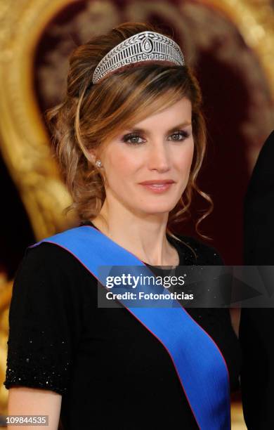 Princess Letizia of Spain attends a gala dinner in honour of Chilean President Sebastian Pinera at The Royal Palace on March 7, 2011 in Madrid, Spain.