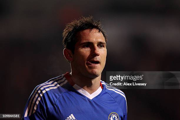 Frank Lampard of Chelsea looks on during the Barclays Premier League match between Blackpool and Chelsea at Bloomfield Road on March 7, 2011 in...