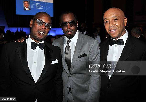 Andre Harrell, Sean "Diddy" Combs and Russell Simmons attend the 2011 Jackie Robinson Foundation awards gala atThe Waldorf=Astoria on March 7, 2011...
