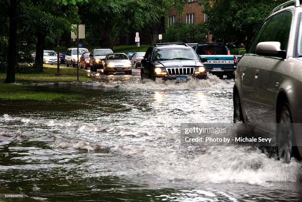 Cars in  flood water