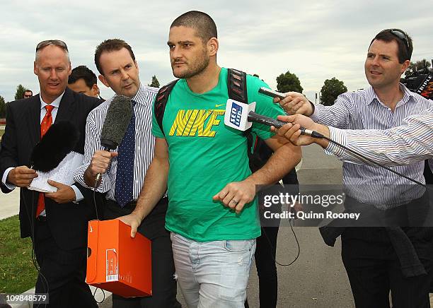 Brendan Fevola arrives for a Casey Scorpions VFL training session at Casey Fields on March 8, 2011 in Melbourne, Australia.