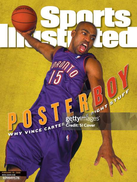 February 21, 2000 Sports Illustrated via Getty Images Cover:Basketball: Portrait of Toronto Raptors shooting guard Vince Carter during studio photo...