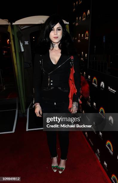 Television personality Kat Von Dattends the Blu-ray and DVD release of Paramount Home Entertainment's "Jackass 3" at the Paramount Studios on March...