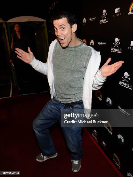 Steve-O attends the Blu-ray and DVD release of Paramount Home Entertainment's "Jackass 3" at the Paramount Studios on March 7, 2011 in Los Angeles,...