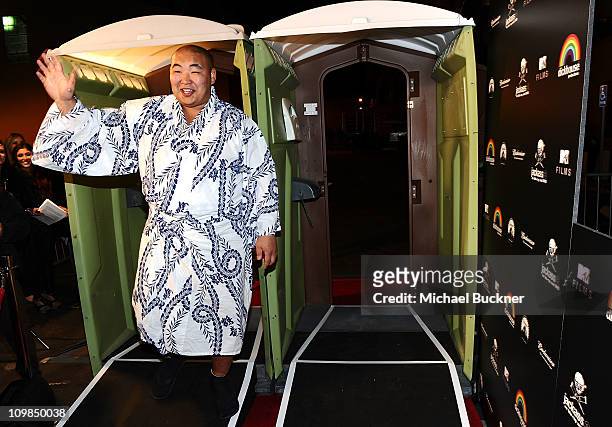 Sumo Wrestler Byamba attends the Blu-ray and DVD release of Paramount Home Entertainment's "Jackass 3" at the Paramount Studios on March 7, 2011 in...