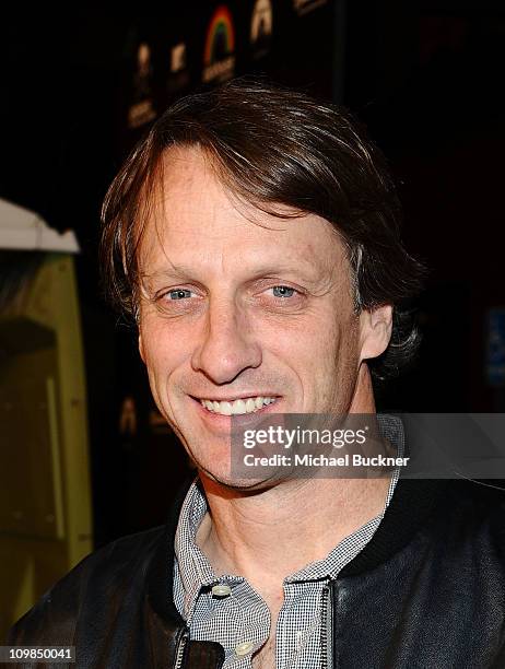 Skater Tony Hawk attends the Blu-ray and DVD release of Paramount Home Entertainment's "Jackass 3" at the Paramount Studios on March 7, 2011 in Los...