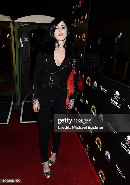 Television personality Kat Von Dattends the Blu-ray and DVD release of Paramount Home Entertainment's "Jackass 3" at the Paramount Studios on March...