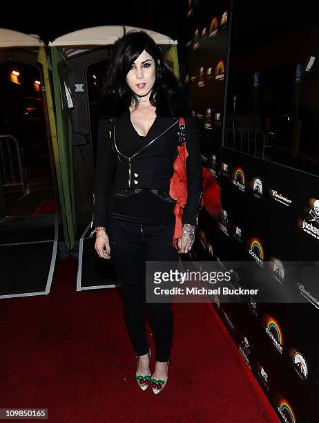 Television personality Kat Von Dattends the Blu-ray and DVD release of Paramount Home Entertainment's "Jackass 3" at the Paramount Studios on March...
