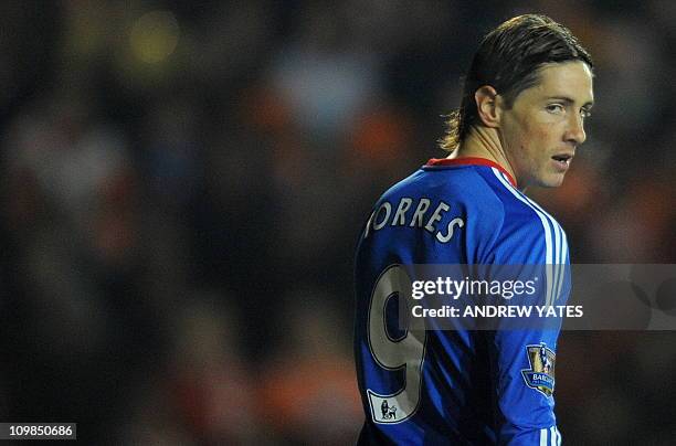 Chelsea's Spanish forward Fernando Torres looks on during the English Premier League football match between Blackpool and Chelsea at Bloomfield Road...