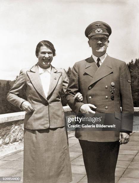 Adolf Hitler with Gertrud Forster, born Deetz, the wife of Albert Forster , Gauleiter of Danzig, at the Teehaus Moslahnerkopf, Berchtesgaden,...