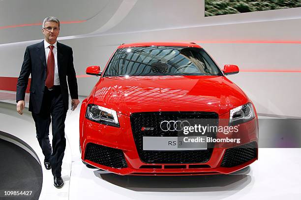 Rupert Stadler, chief executive officer of Audi AG, stands next to the Audi RS3 during the news conference at the company headquarters in Ingolstadt,...