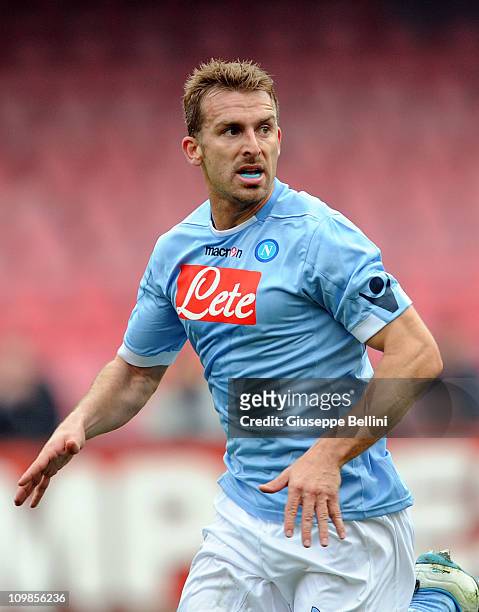 Hugo Campagnaro of Napoli in action during the Serie A match between SSC Napoli and Brescia Calcio at Stadio San Paolo on March 6, 2011 in Naples,...