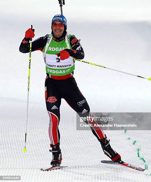 Michael Greis of Germany competes in the men's 20km individual race during the IBU Biathlon World Championships at A.V. Philipenko winter sports...