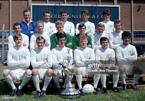 First Division Champions, Leeds United, pose with the League Championship Trophy at Elland Road in Leeds, 29th July 1969. Back row : Don Revie , Paul...