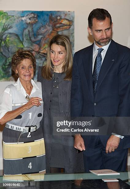 Prince Felipe of Spain , Princess Letizia of Spain and Genara Matta visit the Cervantes Institute on March 8, 2011 in Madrid, Spain.