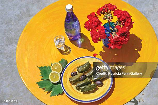 food. greece, dolmades, olives and raki - herakleion stock pictures, royalty-free photos & images