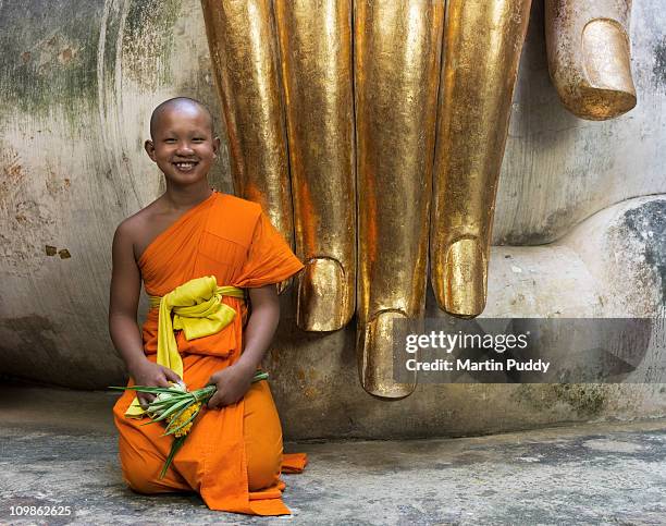 portrait of buddhist monk - monk stock-fotos und bilder