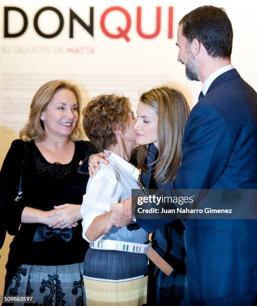 Cecilia Morel, Germana Ferrari, Pincess Letizia of Spain and Prince Felipe of Spain visit and inagurate 'Don Qui, El Quijote de Matta' exposition at...