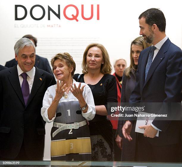 Chilean president Sebastian Pinera, Germana Ferrari, Cecilia Morel and Prince Felipe of Spain visit and inagurate 'Don Qui, El Quijote de Matta'...