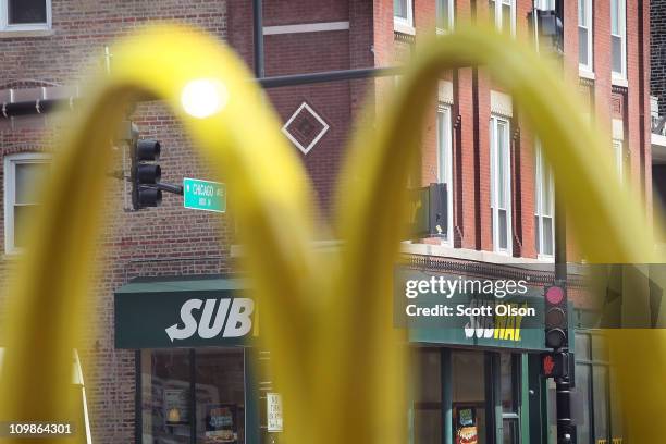 Subway restaurant sits across the street from a McDonald's restaurant on March 8, 2011 in Chicago, Illinois. With 34,225 restaurants in 95 countries,...
