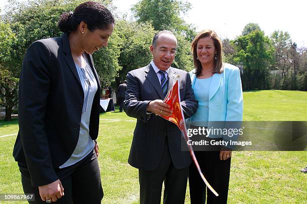 Steffi Jones, Organising Committee President's Cup Women's World Cup 2011, Felipe Calderon, Mexican President and Margarita Zavala, first lady of...