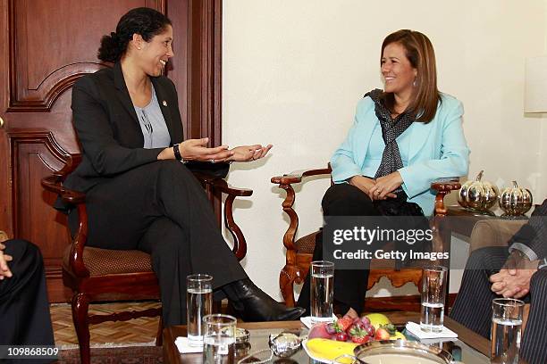 Steffi Jones, Organising Committee President's Cup Women's World Cup 2011 and Margarita Zavala, first lady of Mexico, meet as part of the Germany...