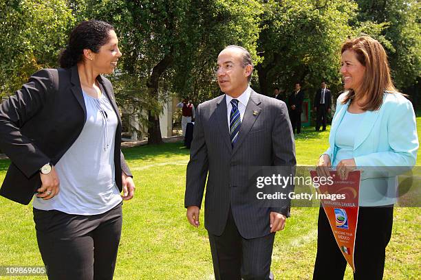 Steffi Jones, Organising Committee President's Cup Women's World Cup 2011, Felipe Calderon, Mexican President and Margarita Zavala, first lady of...