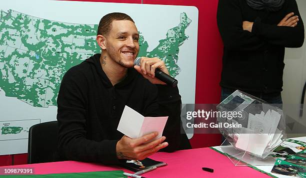Delonte West attends the T-Mobile celebration of the partnership with Boston Celtics with Tip Off Tuesdays and Meet & Greet with Delonte West at...