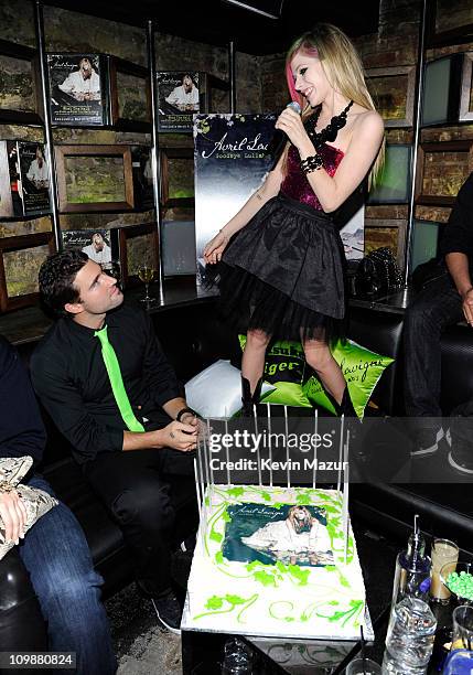 Brody Jenner and Avril Lavigne attend Onitsuka Tiger And RCA Records Present The Release Of Avril Lavigne's Goodbye Lullaby on March 8, 2011 in New...