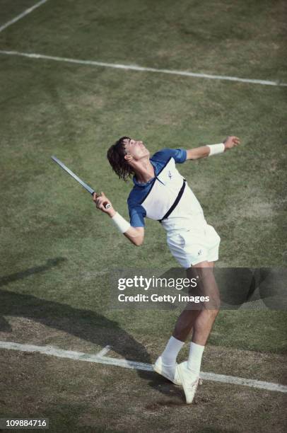 Ivan Lendl of Czechoslovakia serves to Charlie Fancutt during their Men's Singles first round match at the Wimbledon Lawn Tennis Championship on 23rd...