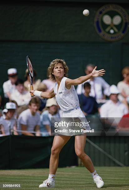 Chris Evert-Lloyd of the United States during her Women's Singles Finals match against Martina Navratilova during the Wimbledon Lawn Tennis...