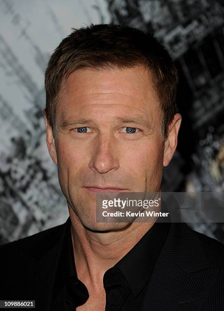 Actor Aaron Eckhart arrives at the premiere of Columbia Pictures' "Battle: Los Angeles" at the Village Theater on March 8, 2011 in Los Angeles,...
