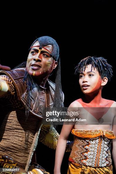Mufasa and Young Simba performs during The Lion King Musical media ...