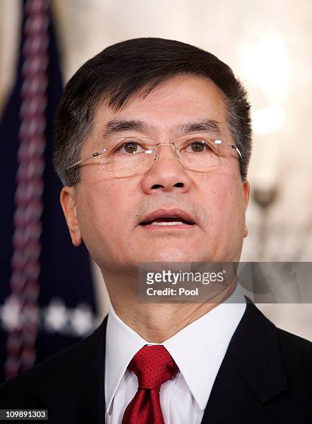 Secretary of Commerce Gary Locke speaks after U.S. President Barack Obama announced his nomination to be the next U.S. Ambassador to China, at the...