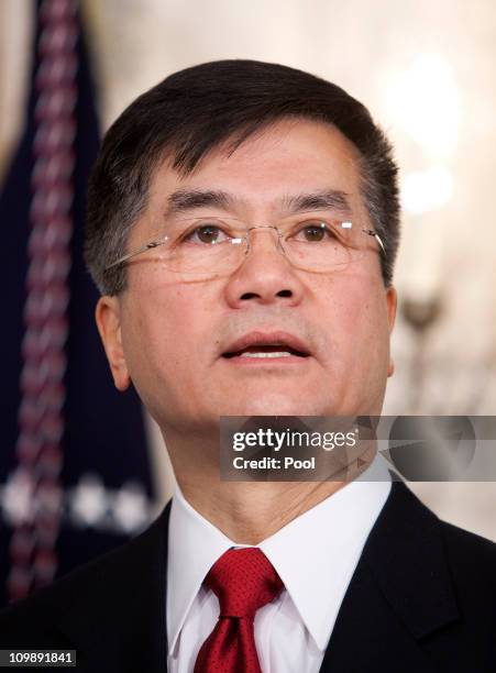 Secretary of Commerce Gary Locke speaks after U.S. President Barack Obama announced his nomination to be the next U.S. Ambassador to China, at the...