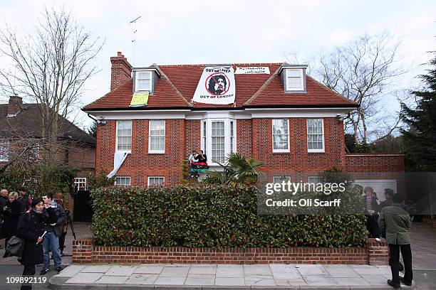 Squatters demonstrate outside the London home of Saif al-Islam Gaddafi, the son of Libyan leader Col Muammar Gaddafi, on March 9, 2011 in London,...