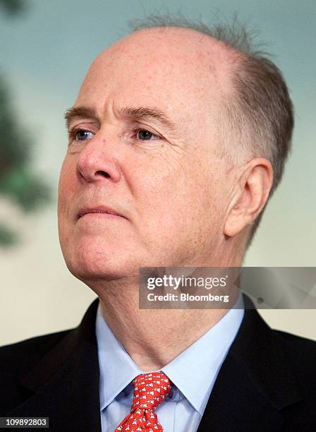 Tom Donilon, national security advisor, listens to President Barack Obama announce the nomination of U.S. Commerce Secretary Gary Locke to be the...