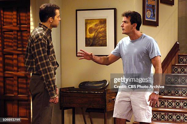 Charlie Harper and Alan Harper argue over how to raise Alan's son, Jake, on Two and a Half Men, scheduled to air on the CBS Television Network.