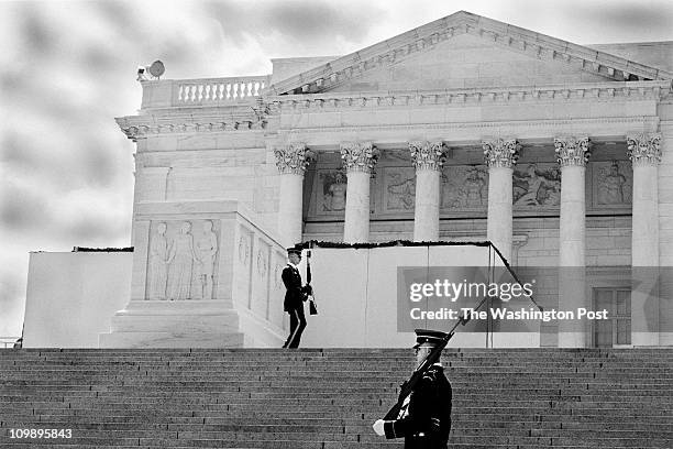 Arlington National Cemetery - Members of the Third Regiment known as 'The Old Guard' stand vigil at the Tomb of the Unknown at Arlington National...