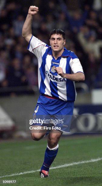 Diego Tristan of Deportivo la Coruna celebrates scoring during the Primera Liga match between Deportivo La Coruna and Real Zaragoza, played at the...