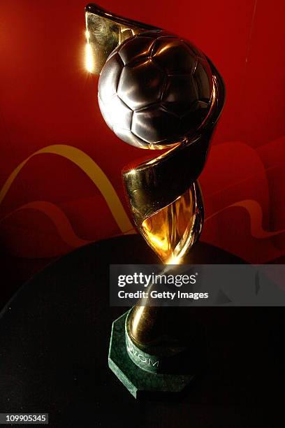 View of trophy during the FIFA Women's World Cup 2011 meeting as part of the Germany 2011 FIFA Women's World Cup delegation Welcome Tour at Hilton...