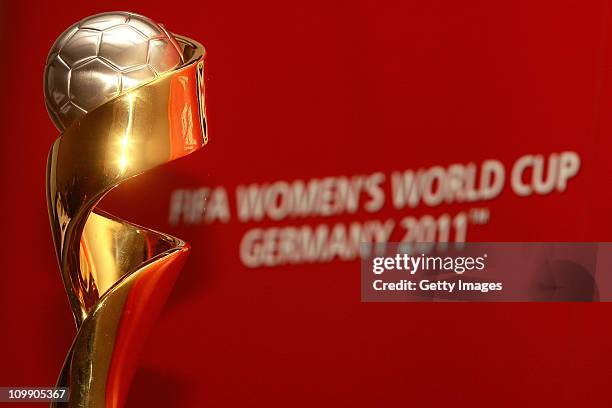 View of trophy during the FIFA Women's World Cup 2011 meeting as part of the Germany 2011 FIFA Women's World Cup delegation Welcome Tour at Hilton...