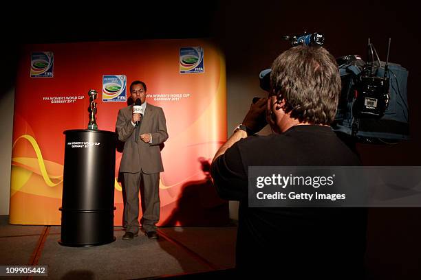 View of trophy during the FIFA Women's World Cup 2011 meeting as part of the Germany 2011 FIFA Women's World Cup delegation Welcome Tour at Hilton...