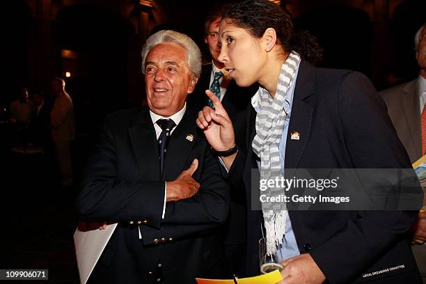 Justino Compean, president of FEMEXFUT and Steffi Jones, Organising Committee President of Women's World Cup 2011 during a meeting as part of the...