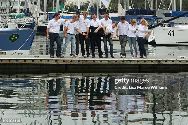 Jessica Watson poses with crew mates during a media conference to announce her next project, which is to skipper the youngest ever crew in the 2011...