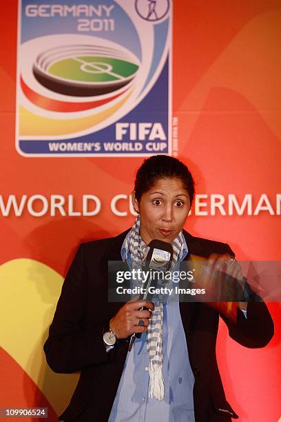 Steffi Jones, Organising Committee President of Women's World Cup 2011 speaks during a meeting as part of the Germany 2011 FIFA Women's World Cup...